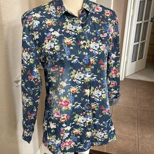 Runway Paris floral denim button down shirt